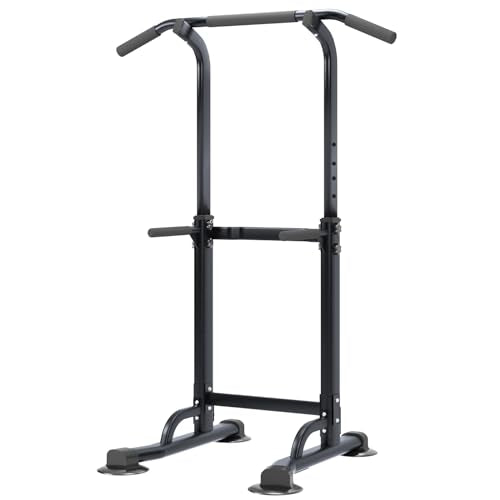DlandHome Power Tower Pull Up Dip Station Multi-Function Fitness Equipment for Strength Training Adjustable Height Dip Stand for Home Gym - color: Black