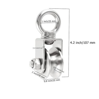 2 Inch U-Type Pulleys for Rope, Stainless Steel M10 Swivel Pulley Block with Bearing, U-Groove Roller Single Pulley Wheel for Pulley System Lifting Gym Equipment Cable Traction Wheels 1 Pack