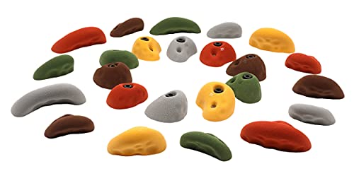 Atomik Rock Climbing Holds Set of 24 Golfus Style Tennis Shoe Friendly Footholds and Jugs with Indoor Rated Hardware in Assorted Earth Tones