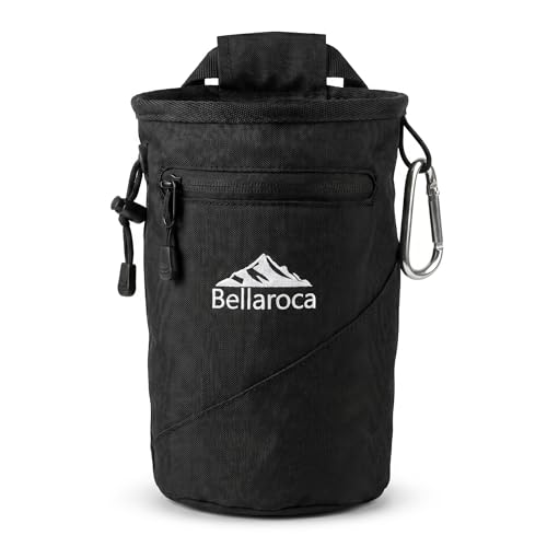 BELLAROCA® Climbing Chalk Bag with Waist Belt and Carabiner – Rigid Rim, Fleece Lining and Anti-Spill Drawstring Chalk Pouch for Rock Climbing and Bouldering