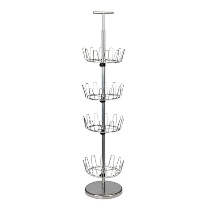 Household Essentials 4-Tier Revolving Shoe Tree, Heavy-Duty Steel with Stabilized Base, Holds 24 Pairs of Shoes, Great for Most Styles, Chromelike Finish - color: Silver