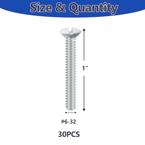 30 pcs 1" Wall Plate Screws, White Outlet Screws 6-32 Thread Light Electrical Cover Panel Switch Plate Screws(White） - color: White, size: 1 Inch
