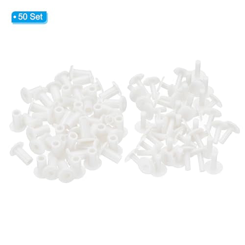 PATIKIL M5x10mm Plastic Binding Post, 50 Sets Plastic Chicago Screws Binding Screw Rivet Post Press-on Buckle for Leather Scrapbook Photo Albums, White - color: White, size: M5x10mm