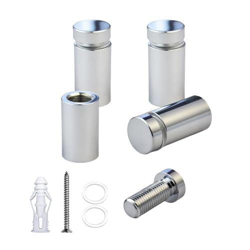 Pack of 4, Aluminum Standoff Screws, Wall Sign Standoff Mounting Hardware Advertising Glass Standoff for Acrylic Picture Frame (Polished Chrome Electroplated, 1/2" x 3/4") - color: Polished Chrome Electroplated, size: 1/2" x 3/4"