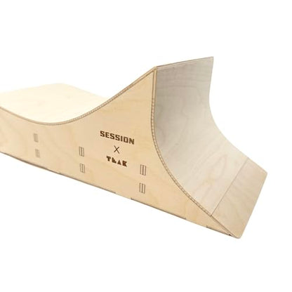 Teak Tuning x Session Fingerboard Quarter Pipe + Mellow Wave Ramp -The Shark - with Roller Coaster Ramp Section and Wall Ride - 20 inch Long - Hand Made in USA