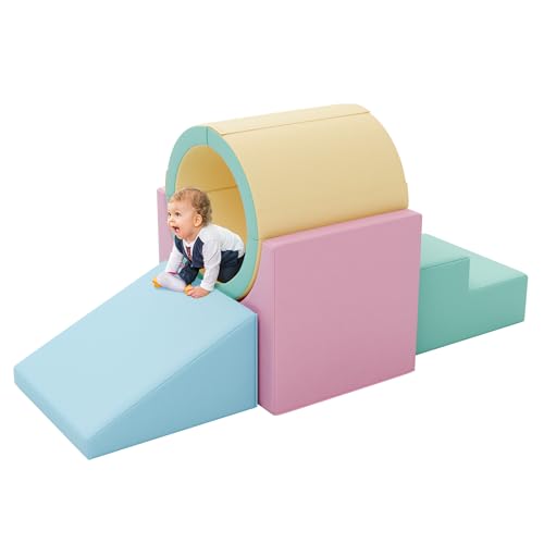 TOLEAD Tunnel/Ramps Foam Climber, Climb & Crawl Foam Activity Play Set for Toddlers and Kids, Safe Indoor Crawling Gym Equipment for,Infant,Baby Waterproof Easy to Clean (Pink) - color: Pink