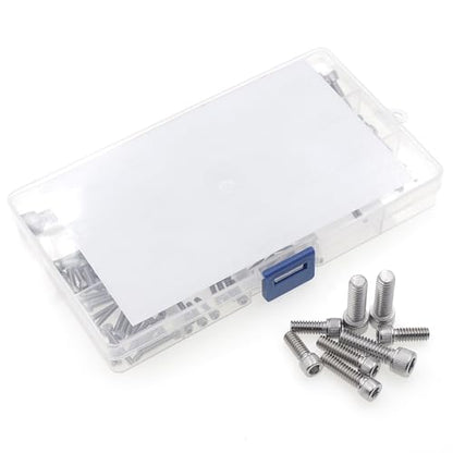 #2-56 to 5/16"-18 UNC Stainless Steel Knurled Socket Cap Screw Kit | 14 Sizes, #2-56 #4-40 #6-32 #8-32 #10-24 1/4"-20 5/16"-18 UNC 304 SS Hex Drive Full Thread Cap Screws Assortment w/ Box