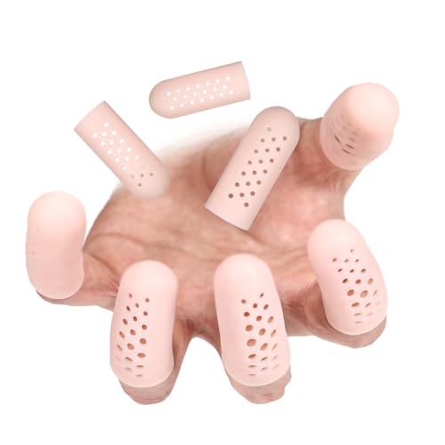 12 Pcs Gel Finger Cots with Air Holes, Breathable Silicone Finger Protectors Fingers Gloves Covers Bandages Thumb Nail Tips Protector Caps for Wound Healing Cracking Arthritis Toe Fingers Pain Relief