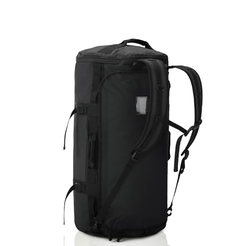 Haimont Heavy Duty Convertible Travel Duffel Backpack, Black, 60L | Shoe Compartment, Water-Resistant Tarpaulin, Wide U-Shaped Opening - color: Black, size: 60L
