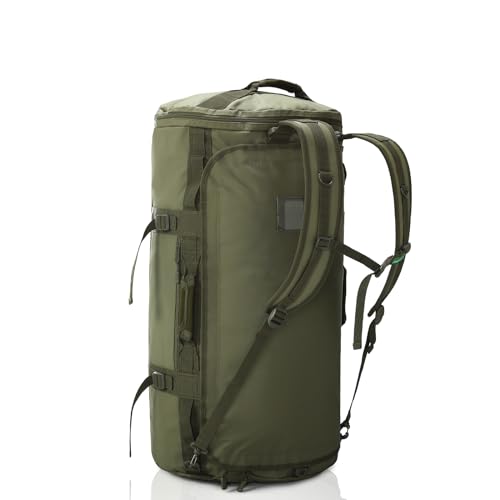 Haimont Heavy Duty Convertible Travel Duffel Backpack, Army Green, 60L | Shoe Compartment, Water-Resistant Tarpaulin, Wide U-Shaped Opening - color: Green, size: 60L