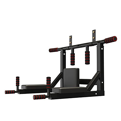 Wall Mounted Pull Up Bar-Heavy Duty Strength Training Fitness Equipment,Multifunctional Power Tower Dip Station Support to 550lbs