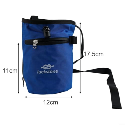 Climbing Chalk Bag with Anti-Leak Drawstring, 420D Oxford Magnesium Powder Pouch, for Rock Climbing Bouldering Weightlifting Gymnastics, Includes Phone Pocket(Blue) - size: Blue