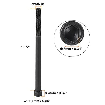 uxcell 3/8-16x5-1/2" Hex Socket Head Cap Screw Bolts 12.9 Grade Alloy Steel 5pcs - size: 3/8x5-1/2"