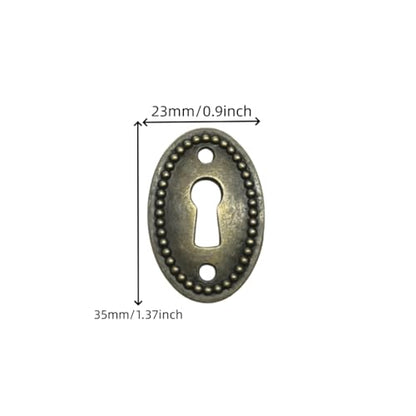 Oval Stamped Antique Brass Decorative Keyhole Cover Plate, Keyhole Escutcheon Plate for Cabinet, Door, Dresser, Drawers, Desk Furniture Hardware 10 Pack