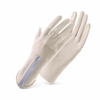 Fingerless Sun Protection Gloves for Women, Driving Gloves, Touchscreen Anti-Slip - color: Beige