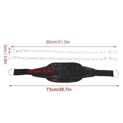 Fitness Drop Weight Equipment Gym Dip Belt Waist Chain Strength Power Training Building for Body Strength Power Training Black Nylon Metal 73x16.5cm 845g
