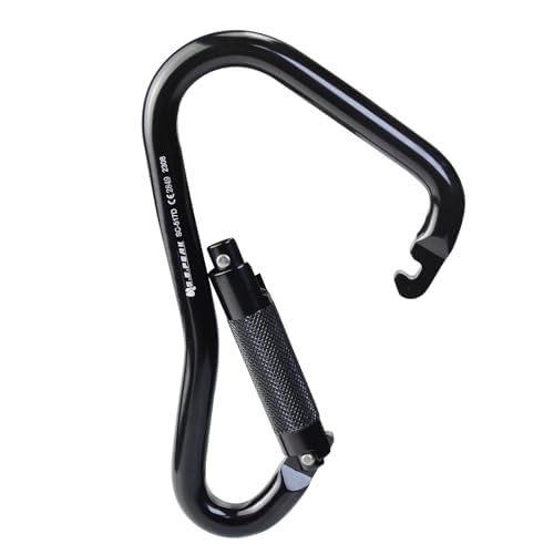 25kN Large Aluminum Auto Locking Ladder Hook, Professional CE Certified Heavy Duty Carabiner for Tower, Fall Protection/Huge Opening Gate, Black