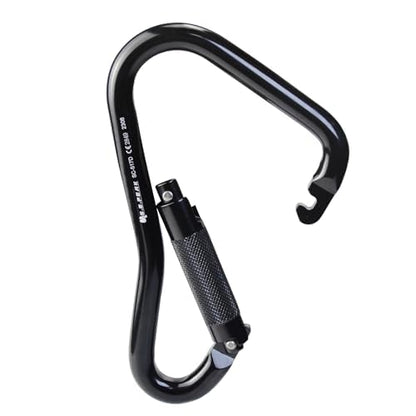 25kN Large Aluminum Auto Locking Ladder Hook, Professional CE Certified Heavy Duty Carabiner for Tower, Fall Protection/Huge Opening Gate, Black
