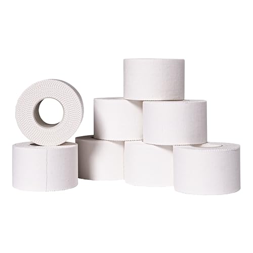 Affordtex 8 Athletic Sports Tape – Adhesive Rolls -No-Sticky Residue – White Medical Tape - Sport Tape -Skin Friendly Athletic Tape 1.5" x 10 Yards for Athletes, Coaches, Amateurs (8, White) - color: White - 80 yards