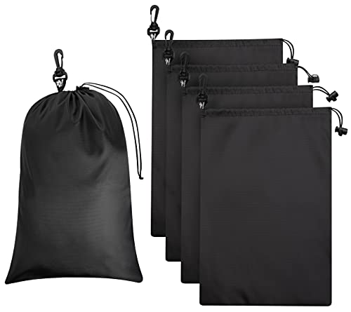 PALTERWEAR Drawstring Bag - Cinch and Ditty Pouch with Clip for Travel, Wardrobe, Outdoors - Set of 5 (Black, 10 x 15 inch) - size: 10 x 15 inch