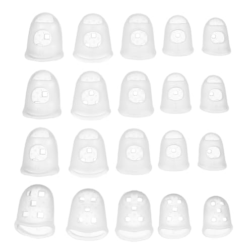 PATIKIL Rubber Finger Tips, 5 Sizes 20 Pcs Guitar Fingertip Protector Silicone Thimbles Knitting Accessories for Hand Sewing Paper Sorting Money Counting Guitar Playing, Semi-Transparent - color: Semi-transparent