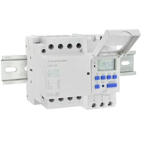 4 Pole Contactor 120v Coil Normally Open (NO) 110/120VAC Coil, Motor Load 40a and Lighting Load 60A, AC Contactor - Bundle with Programmable Timer Relay and DIN Rail 35 x 150 mm - style: 4 Poles Contactor + Timer