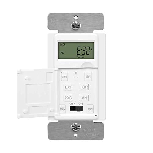 ENERLITES - HET01-C-W Programmable Digital Timer Switch for Lights, Fans, Motors, 7-Day18 ON/OFF Timer Settings, Single Pole, Neutral Wire Required, UL Listed, HET01-C, White | UL Listed, Digital In-Wall Switch Timer with 18 ON/OFF Settings, Neutral Requi