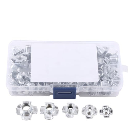 90pcs Nut Zinc Plated Carbon Steel T Nuts Four Pronged Blind Inserts for Wood Furniture Rock Climbing Holds M3/M4/M5/M6/M8