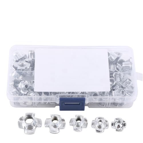 90pcs Nut Zinc Plated Carbon Steel T Nuts Four Pronged Blind Inserts for Wood Furniture Rock Climbing Holds M3/M4/M5/M6/M8