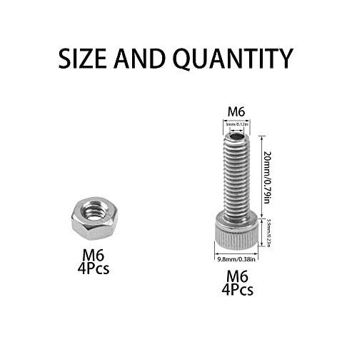 4Pcs 304 Stainless Steel Cylindrical Hollow Hexagon Socket Screw Lamp Threading Through Hole Bolt with Nut (M6x20) - size: M6x20