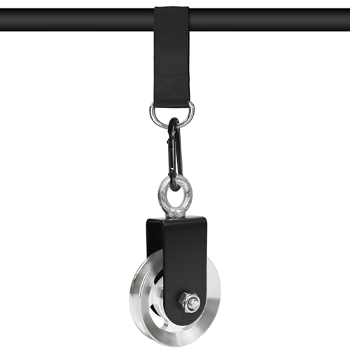 LFJ Aluminum Alloy Cable Pulley with Swing Strap Carabiner, 90mm Pulley Wheel for LAT Pulley System DIY Pull Down Attachment,Ladder Lift,Home Gym Equipment - color: Silver-2Pack