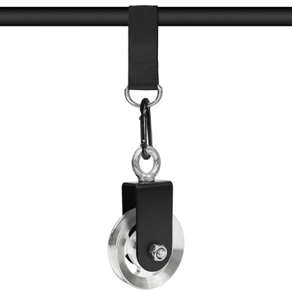 LFJ Aluminum Alloy Cable Pulley with Swing Strap Carabiner, 90mm Pulley Wheel for LAT Pulley System DIY Pull Down Attachment,Ladder Lift,Home Gym Equipment - color: Silver-2Pack