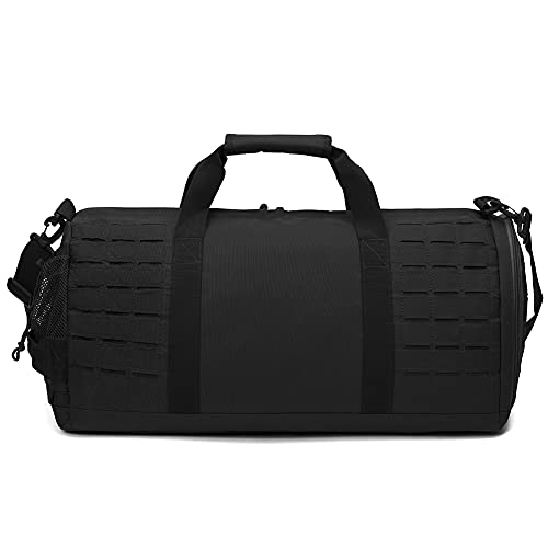 QT&QY 40L Military Tactical Duffle Bag For Men Sport Gym Fitness Tote Travel Training Workout With Shoe Compartment Basketball Football Weekender - color: Black