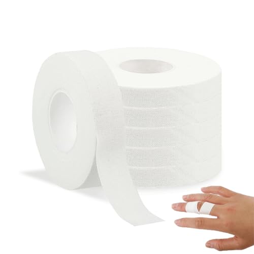 Finger Tape, Extra Strong Athletic Tape for Fingers Feet, Sweat Finger SportsTape for Outdoor Sports Weight Lifting, Volleyball, Bowling, Boulder, Climbing, Basketball (0.5 Inch x 32 Feet White 6Pcs)