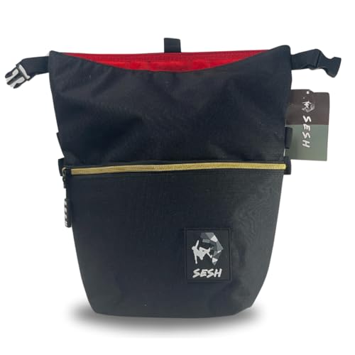 SESH Chalk Bucket - Large Size Chalk Bag for Climbing & Bouldering with Magnetic Closure, 4 Brush Holders, & 2 Side Pockets with Mesh Organizer - Durable - color: Onyx