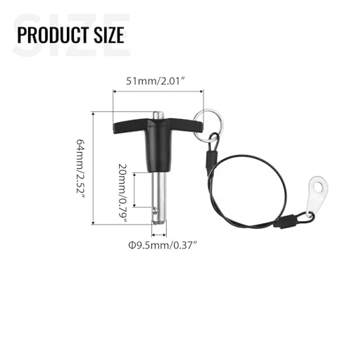 T Handle Quick Release Pin 3/8 Inch Diameter ,Stainless Steel Ball Locking Pin with Push Button Lanyard Cable Usable Length 0.79"(9.5*20mm) - size: 9.5mm-20mm