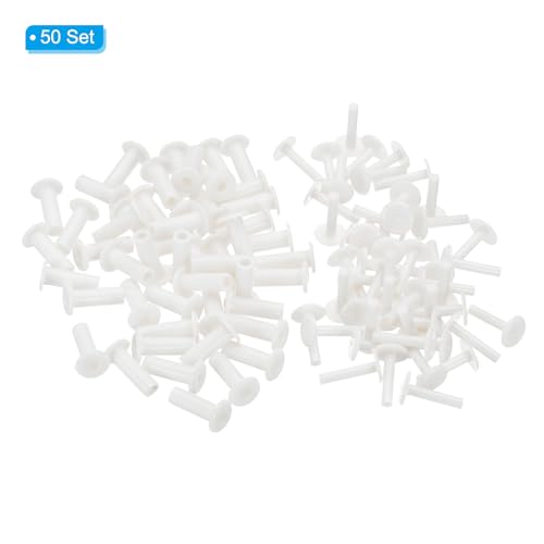 PATIKIL M5x15mm Plastic Binding Post, 50 Sets Plastic Chicago Screws Binding Screw Rivet Post Press-on Buckle for Leather Scrapbook Photo Albums, White - color: White, size: M5x15mm