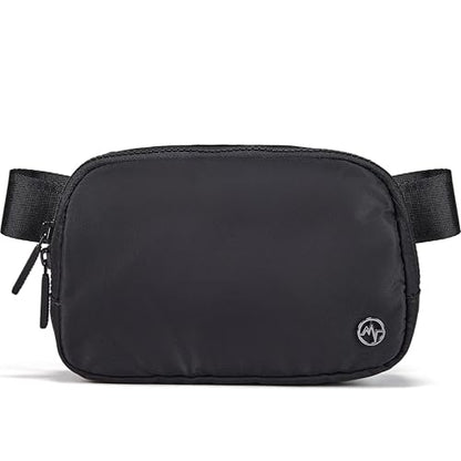 Pander Two Way Zipper Fanny Pack Nylon Everywhere Belt Bag for Women, Water Repellent Waist Packs, Crossbody Bags with Adjustable Strap (Black). | 1L nylon belt bag with a two-way zipper, three interior mesh pockets, and an adjustable strap for waist or c