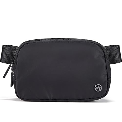 Pander Two Way Zipper Fanny Pack Nylon Everywhere Belt Bag for Women, Water Repellent Waist Packs, Crossbody Bags with Adjustable Strap (Black). | 1L nylon belt bag with a two-way zipper, three interior mesh pockets, and an adjustable strap for waist or c