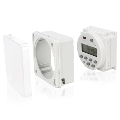 Baomain Time Switch Relay with Waterproof Cover,Digital LCD Programmable Timer,110V AC Input,200-250V 16A Output,28 Programs Daily/Weekly Schedule,CN101A for Lighting and Equipment Control - size: Timer with Cover