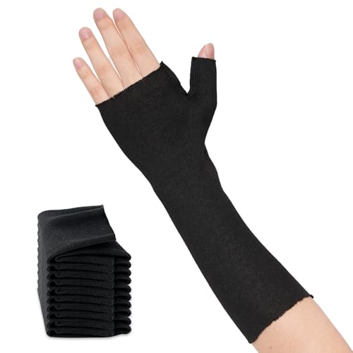 Hand Socks for Splint (Pack of 10), Elastic Cotton Stockinette Tubing, Surgical Sleeves for Arm, Wrist and Thumb Sleeve Under Brace, Cast Wrap Liner for Men & Women, Fit Left & Right Hands (Black, L) - color: Black, size: Large