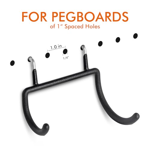 Utility Heavy Duty Pegboard Hooks, 8Pack Peg Board Power Tool Drill Holders | Fit 1/8" 1/4" Peg Holes, Double Arm Peg Board Bracket, Rubber Coated, Large Tool Organizer for Garage Workshop Shed Craftroom - style: 8 Pack