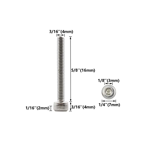 20 PCS Socket Head Cap Screws, TTZEZE 304 Stainless Steel Metric Machine Bolts Hex Socket Screw, Socket Drive Bright Finish Full Machine Threads for Shelf Chair Desk Install Repair (M4x16mm) - color: M4, size: 16mm