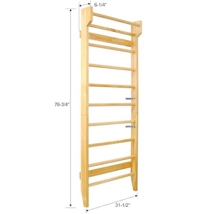 Gymnastics Wood Stall Bar, Multi-use Swedish Ladder- Wall Mounted Pull Up Bar-Physical Therapy for Stretching and Various Exercises,Indoor Home Gym Workout Yoga - size: 76.7 H
