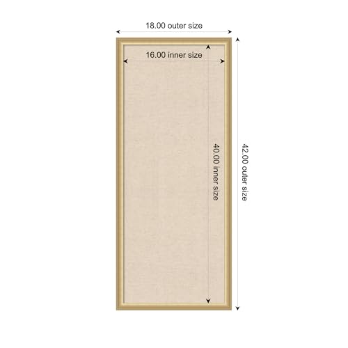 Amanti Art Framed Fabric Pinboard 18 x 42, Neutral Linen Pinboard Printed Casual Bulletin Board for Use as a Vision Board or Wall Organization, Florence Gold Frame