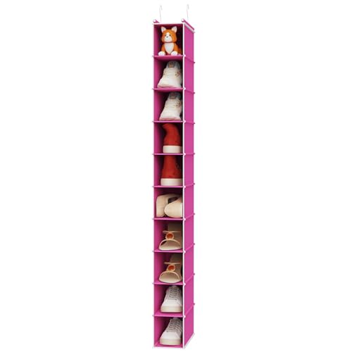 MAX Houser 10 Tier Slim Hanging Shoe Organizer, Narrow Closet Hanging Storage Shelf, Pink - color: Pink, size: 1-Pack