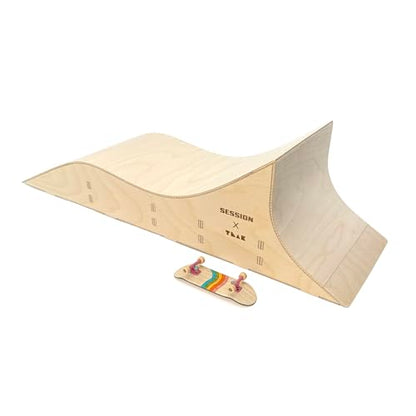 Teak Tuning x Session Fingerboard Quarter Pipe + Mellow Wave Ramp -The Shark - with Roller Coaster Ramp Section and Wall Ride - 20 inch Long - Hand Made in USA