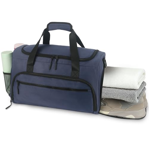 Gym Bag for Men Women, Sports Duffle Bag with Wet Pocket & Shoes Compartment, Water Resistant Overnight Weekender Bag Duffel Bag - color: Blue