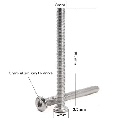 6pcs M8 x 100mm Rivet Countersunk Socket Cap Allen Head Bolts Screws Connecting for Furniture, 304 Stainless Steel - size: 6pcs M8 x 100mm