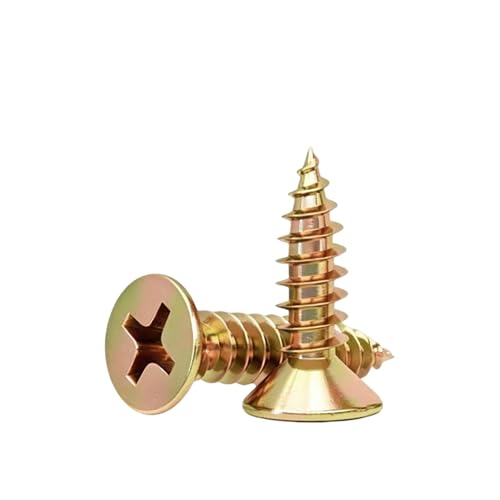 #4 Flat Head Phillips Wood Screws 150Pcs, Yellow Zinc, 3/8" | M3x10mm Yellow Zinc short fasteners with galvanized finish. Ensures tight joins in delicate woodworking construction. - color: Yellow, size: #4 x 3/8''-150pcs